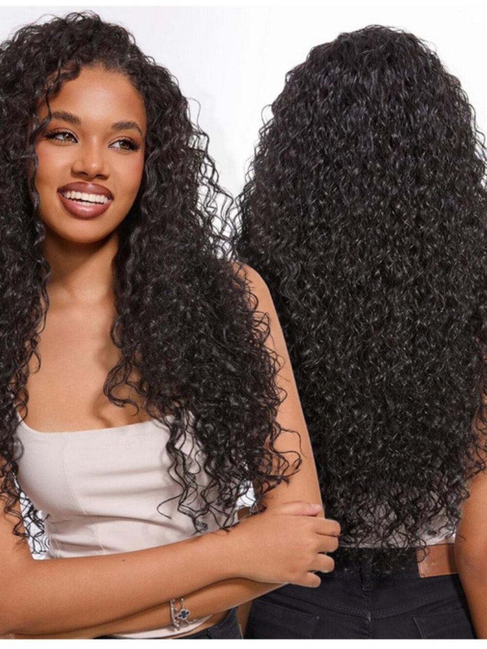 26-in Fiber Blend Human Hair 3 In 1 Drawstring Wavy Wig 200% Density Black